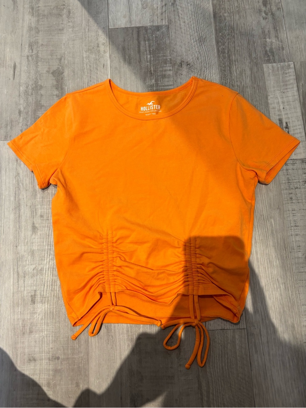 Hollister Bright Orange Short-Sleeve Ruched Tie-Hem Tee